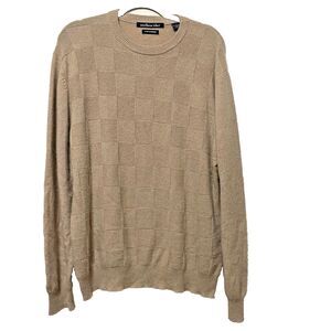 100% Cashmere Sweater Men's Large Oatmeal Northern Isles Preppy Checkers 2-Ply